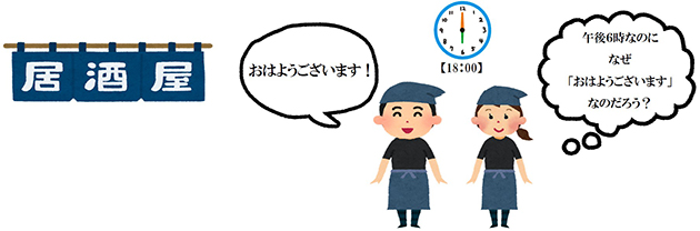 午後6時なのに、なぜ「おはようございます」なのだろう？